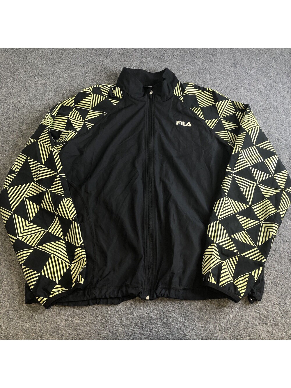 Fila Sport Performance Full Zip Jacket Mens XL Black Geometric Retro Windbreaker
